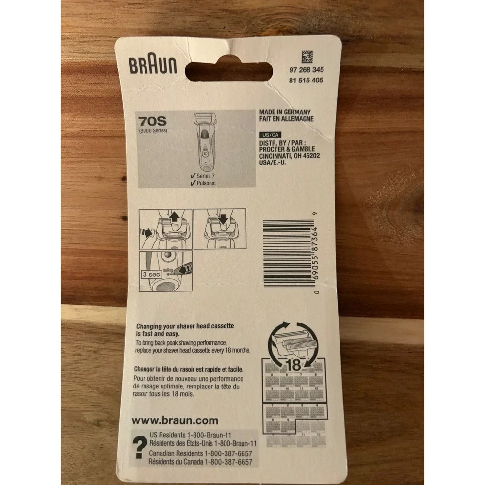 Braun Series 7 Replacement Head 70S Cassette Foil & Cutter Silver New Sealed